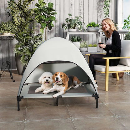 Elevated Dog Bed With Canopy, Washable Mesh, Steel Frame, 41.7" x 29.9" x 39", Light Grey Elevated Dog Beds at Gallery Canada
