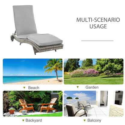 Adjustable Wicker Chaise Lounge Chair with Cushion, Wheels, Grey Chaise Loungers at Gallery Canada