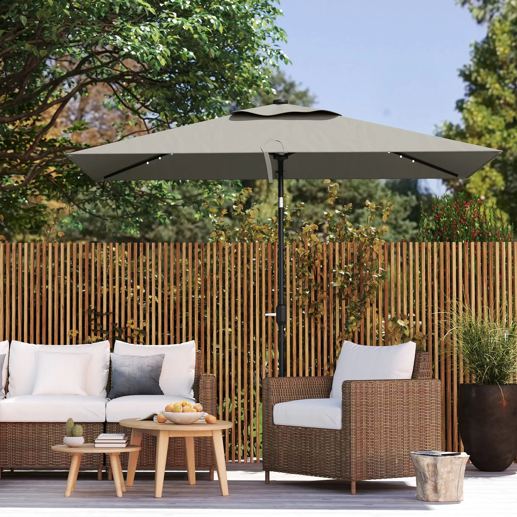 Patio Umbrella with 22 LED Solar Lights, Tilt, Light Grey Sun Umbrellas at Gallery Canada