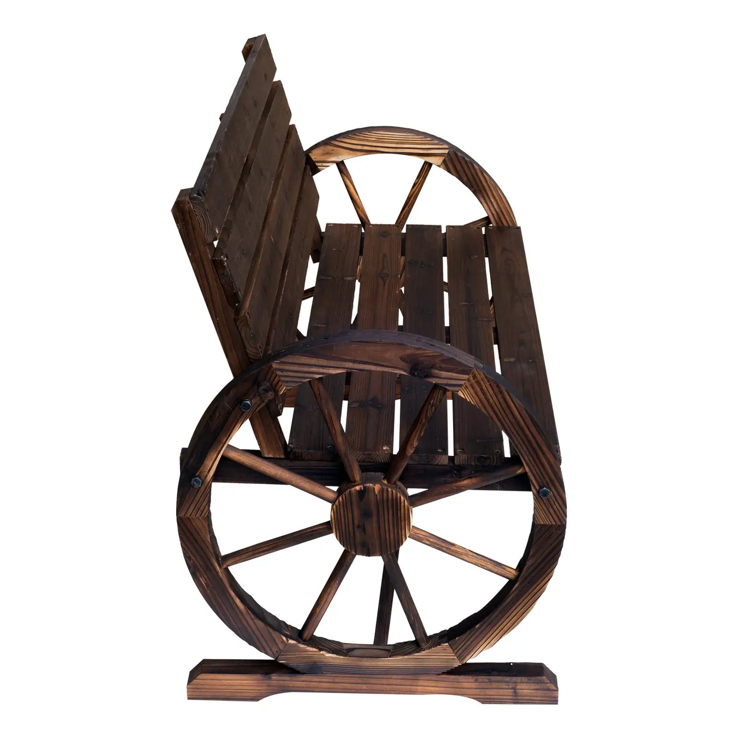 42" Wood Wagon Wheel Bench, Rustic Garden Loveseat, Brown Outdoor Benches at Gallery Canada