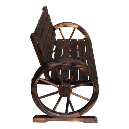 42" Wood Wagon Wheel Bench, Rustic Garden Loveseat, Brown Outdoor Benches at Gallery Canada
