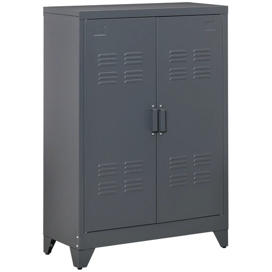 Metal Storage Cabinet, 2 Louvered Doors, Adjustable Shelves, Grey Storage Cabinets Grey at Gallery Canada