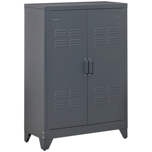 Metal Storage Cabinet, 2 Louvered Doors, Adjustable Shelves, Grey