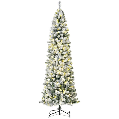 7.5 Feet Prelit Snow Flocked Christmas Tree, Warm White LED, Green, White Pre Lit Christmas Trees Green, White at Gallery Canada