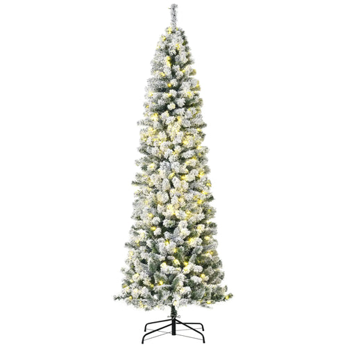 7.5 Feet Prelit Snow Flocked Christmas Tree, Warm White LED, Green, White