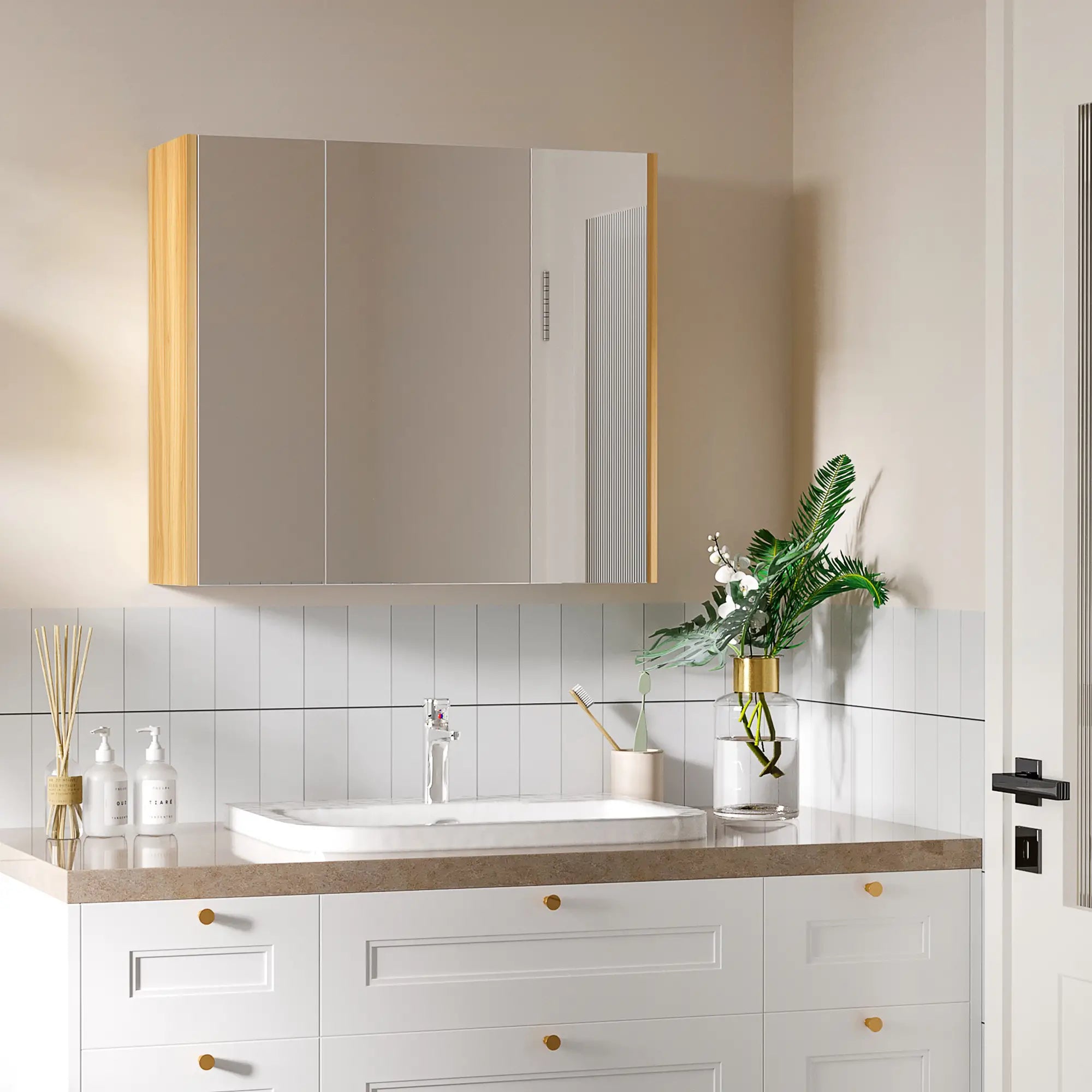 Wall Mounted Medicine Cabinet, Mirror, 3 Doors, Adjustable Shelves, White Mirror Medicine Cabinets at Gallery Canada