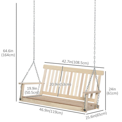 2 Person Wooden Porch Swing, Patio Chair with Chains, Slatted Back, Natural Patio Swings with Stand at Gallery Canada