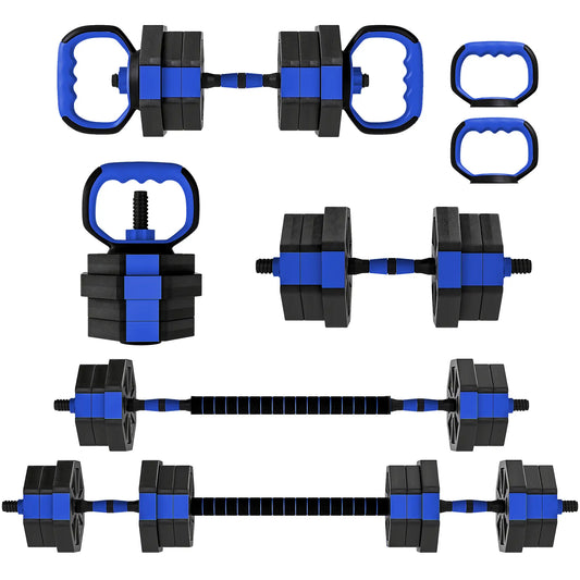 4-in-1 Adjustable Dumbbell Set, Kettlebell, Barbell, Dumbbell, 44lbs, Blue Dumbbells & Barbells Blue at Gallery Canada