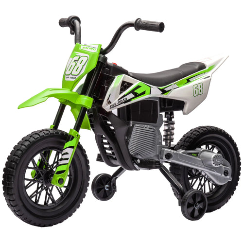 12V Kids Dirt Bike, Electric Motorcycle, Training Wheels, Green