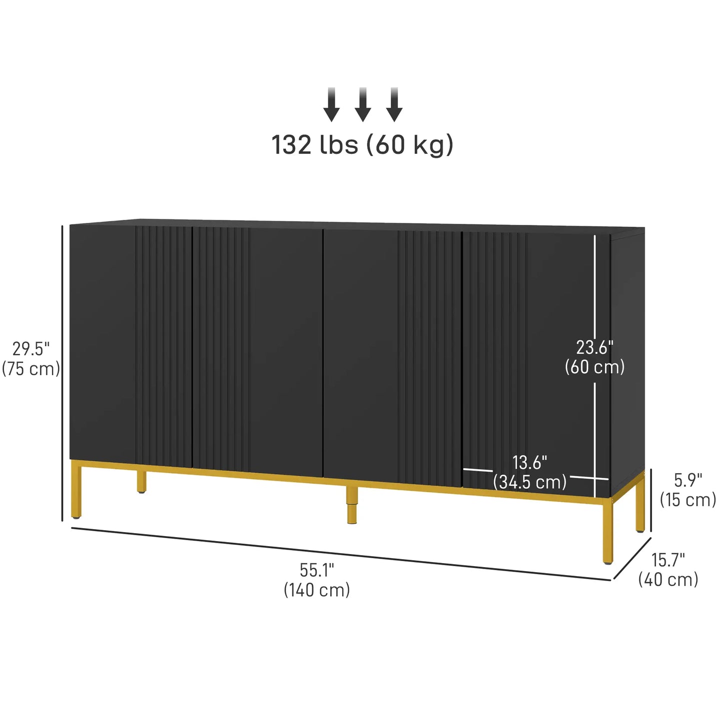 Sideboard Storage Cabinet, Adjustable Shelves, Soft Close Doors, Black Kitchen Pantry Cabinets at Gallery Canada