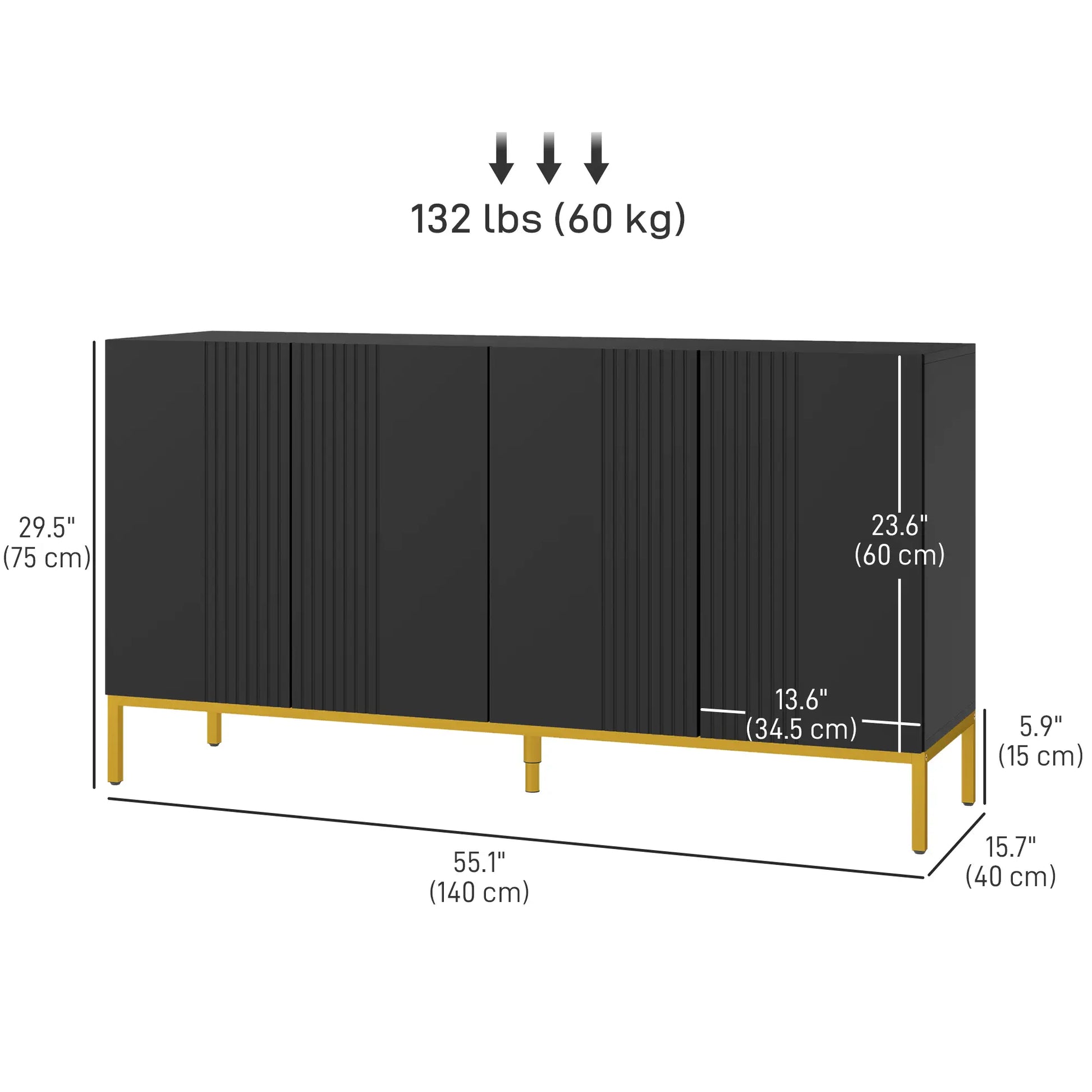 Sideboard Storage Cabinet, Adjustable Shelves, Soft Close Doors, Black Kitchen Pantry Cabinets at Gallery Canada