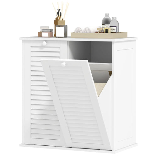 Tilt Out Laundry Cabinet, 2 Baskets, 2 Louvered Doors, White