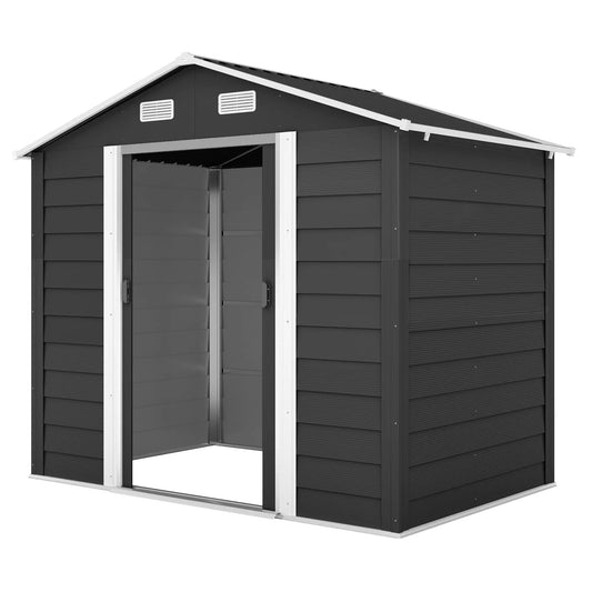 7.7' x 6.5' Metal Garden Shed, Tool Storage, Dark Grey Sheds Dark Grey at Gallery Canada