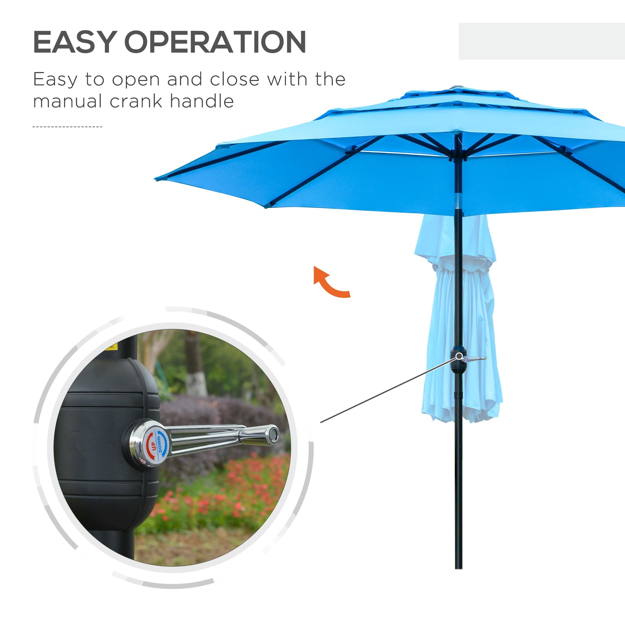 9FT 3 Tiers Patio Umbrella, Crank Push Button Tilt, Sky Blue Sun Umbrellas at Gallery Canada