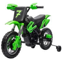 12V Kids Electric Motorcycle, Ride On Toy, Training Wheels, Green