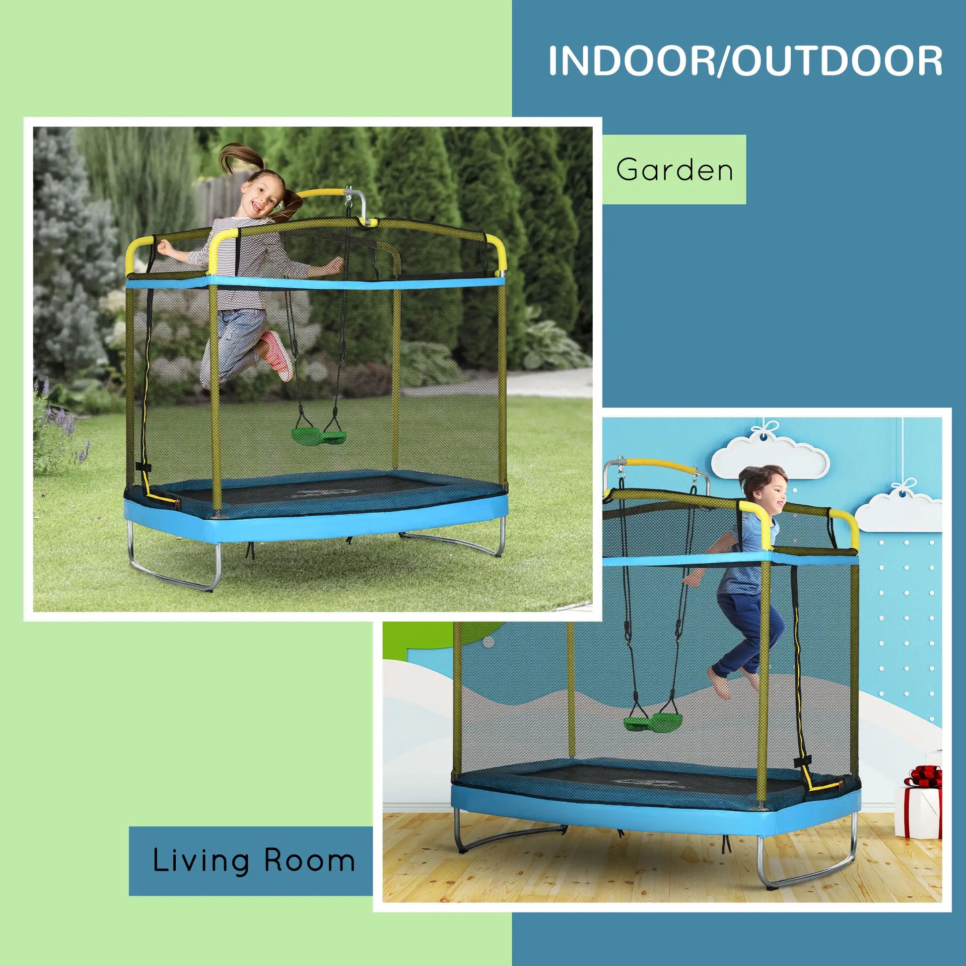 6.9FT Kids Trampoline, Safety Net, Gymnastics Bar, Swing, Indoor/Outdoor Trampolines at Gallery Canada