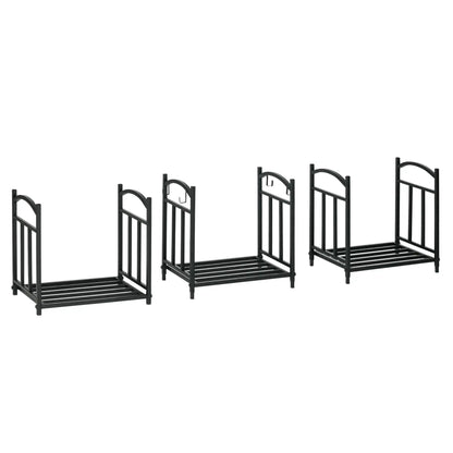 3-Tier Firewood Rack, Heavy Duty Wood Storage, Black Firewood Racks Black at Gallery Canada