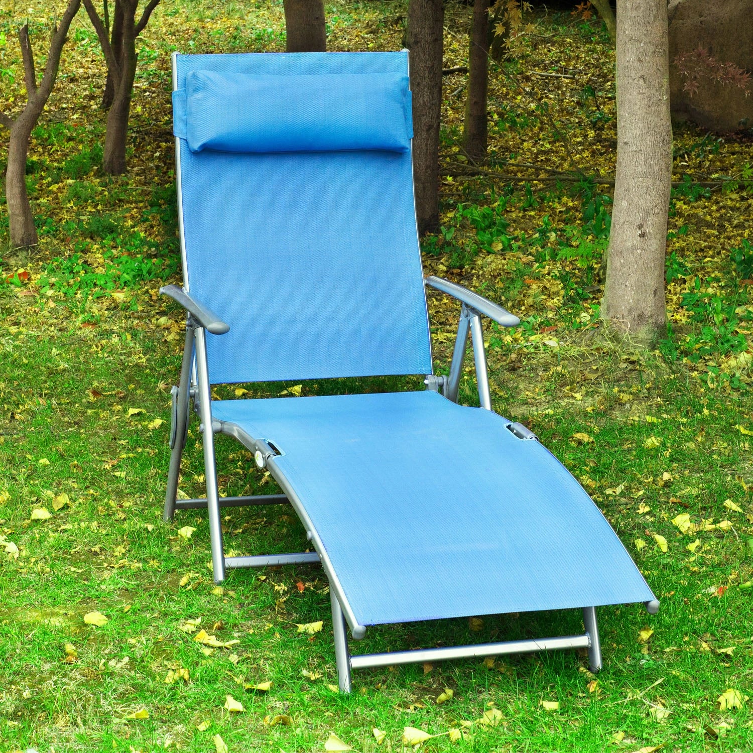 Heavy Duty Adjustable Folding Reclining Chair, Outdoor Sun Lounger, Blue Lounger Chairs at Gallery Canada