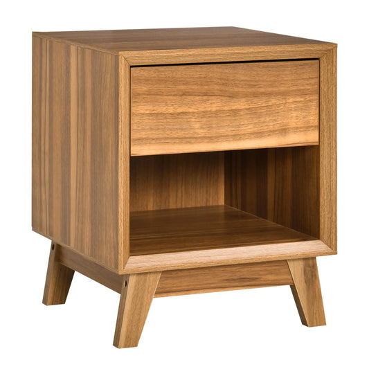 Modern Bedside Table, Nightstand with Drawer, Shelf, Walnut Brown, Brown Bedside Tables Walnut at Gallery Canada