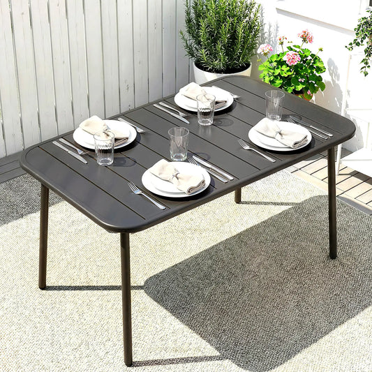 47" x 28" Outdoor Dining Table for 4, Rectangular Patio Table with Slatted Top and Rounded Edges, Grey Patio Dining Tables Grey at Gallery Canada