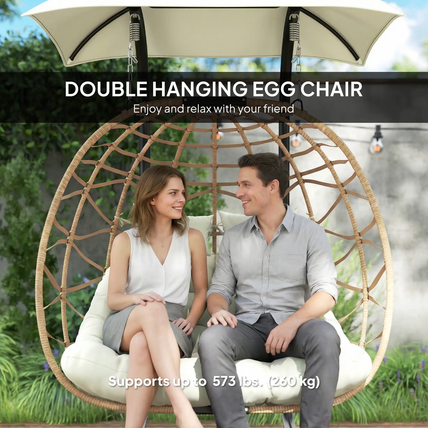 Double Wicker Egg Swing Chair With Canopy, Foldable, Beige Patio Chairs at Gallery Canada