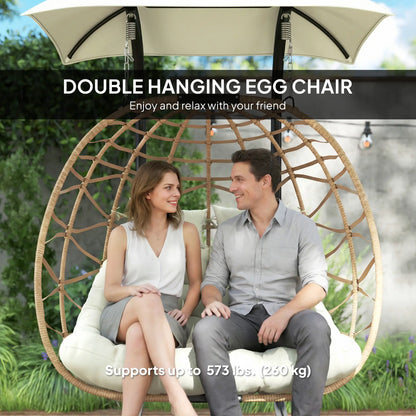 Double Wicker Egg Swing Chair With Canopy, Foldable, Beige Patio Chairs at Gallery Canada