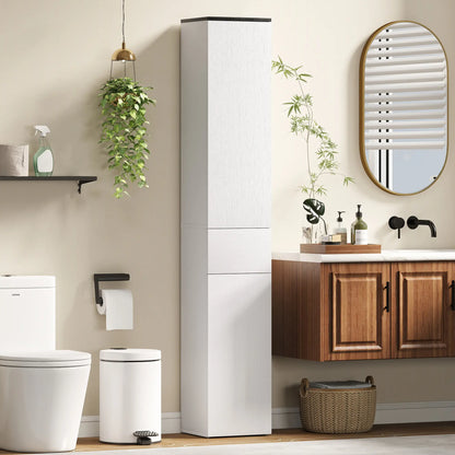 Tall Bathroom Cabinet, 2 Cupboards And Drawer, Adjustable Shelves, White