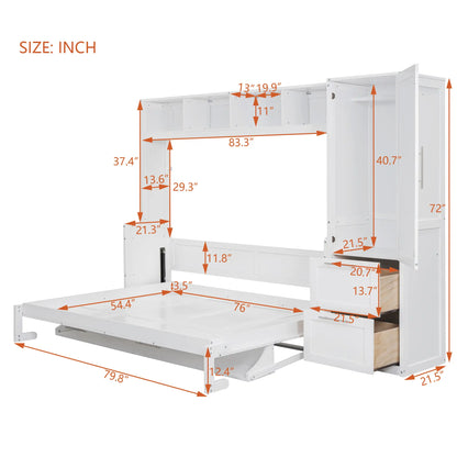Murphy Bed with Closet, Drawers, 107.5" L x 58" W x 72" H, White Bed Frames at Gallery Canada