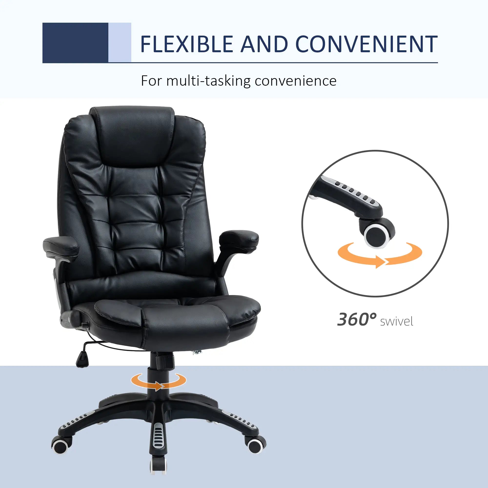 PU Leather Executive Recliner Office Chair, Swivel Wheels, Adjustable Height, Black Executive & Manager Chairs at Gallery Canada