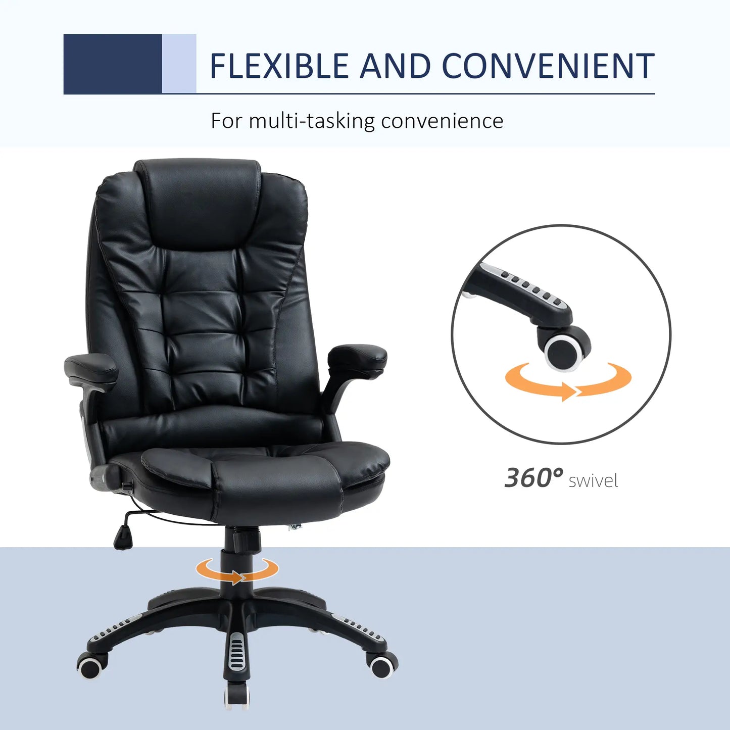 PU Leather Executive Recliner Office Chair, Swivel Wheels, Adjustable Height, Black Executive & Manager Chairs at Gallery Canada