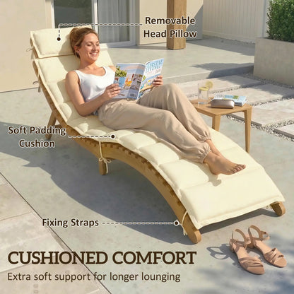 Folding Chaise Lounge Chair, Acacia Wood, Tanning, Cream White Lounger Chairs at Gallery Canada