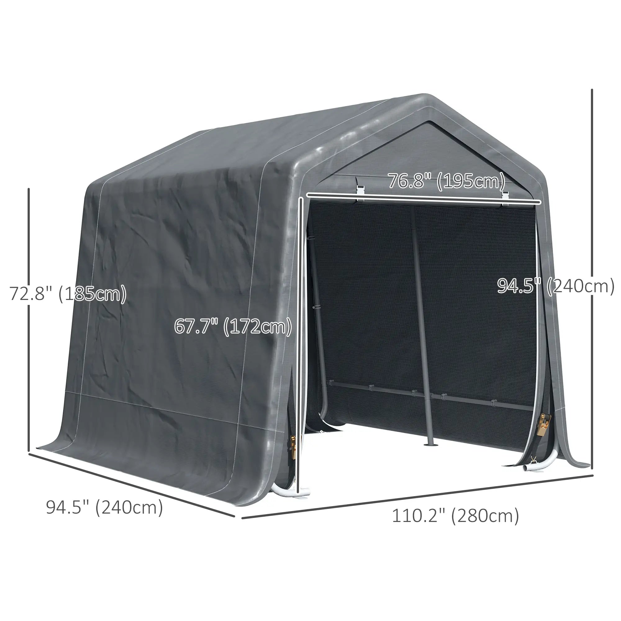 9.2' x 7.9' Garden Storage Tent, Metal Frame, Double Zipper Doors, Dark Grey Car Shelters at Gallery Canada