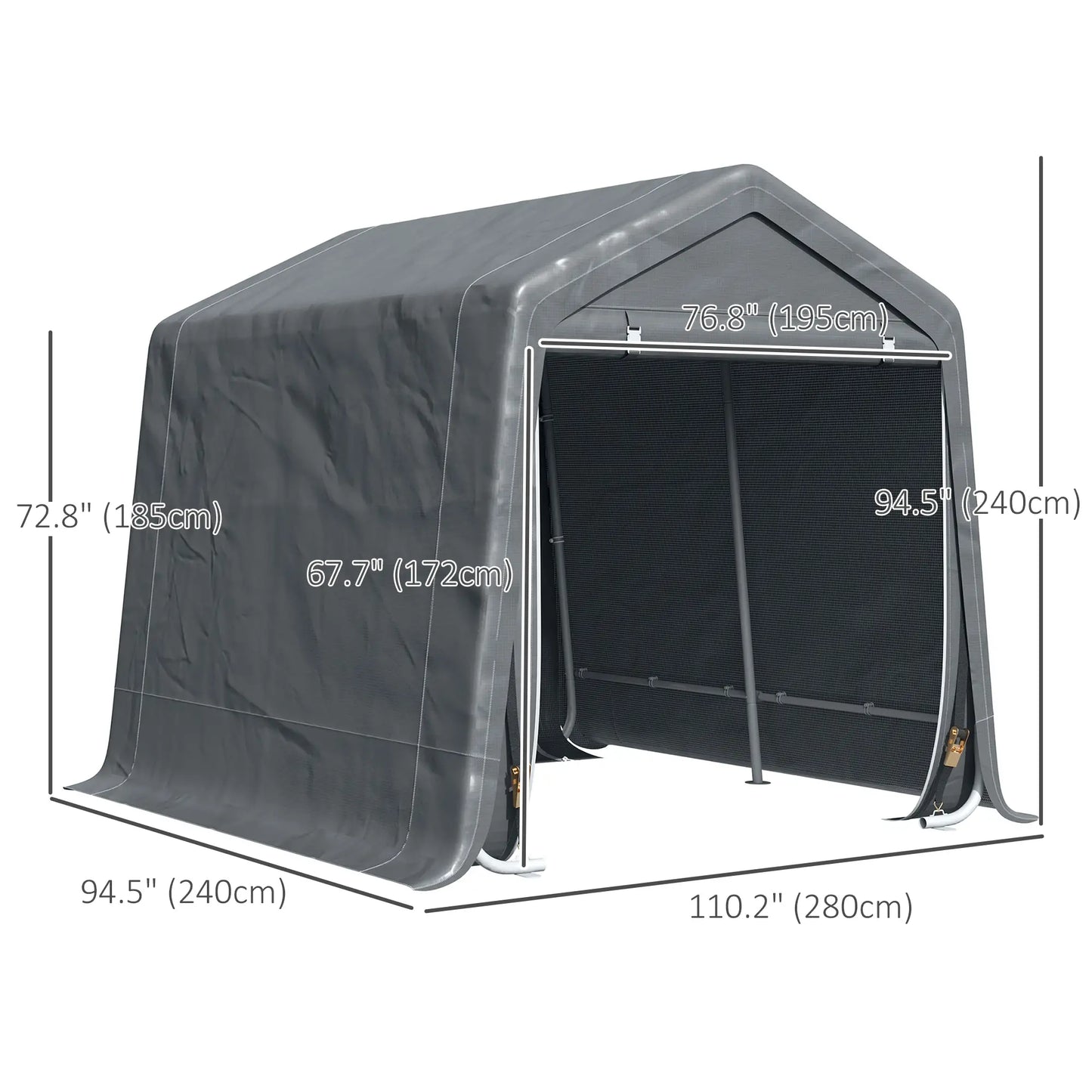 9.2' x 7.9' Garden Storage Tent, Metal Frame, Double Zipper Doors, Dark Grey Car Shelters at Gallery Canada