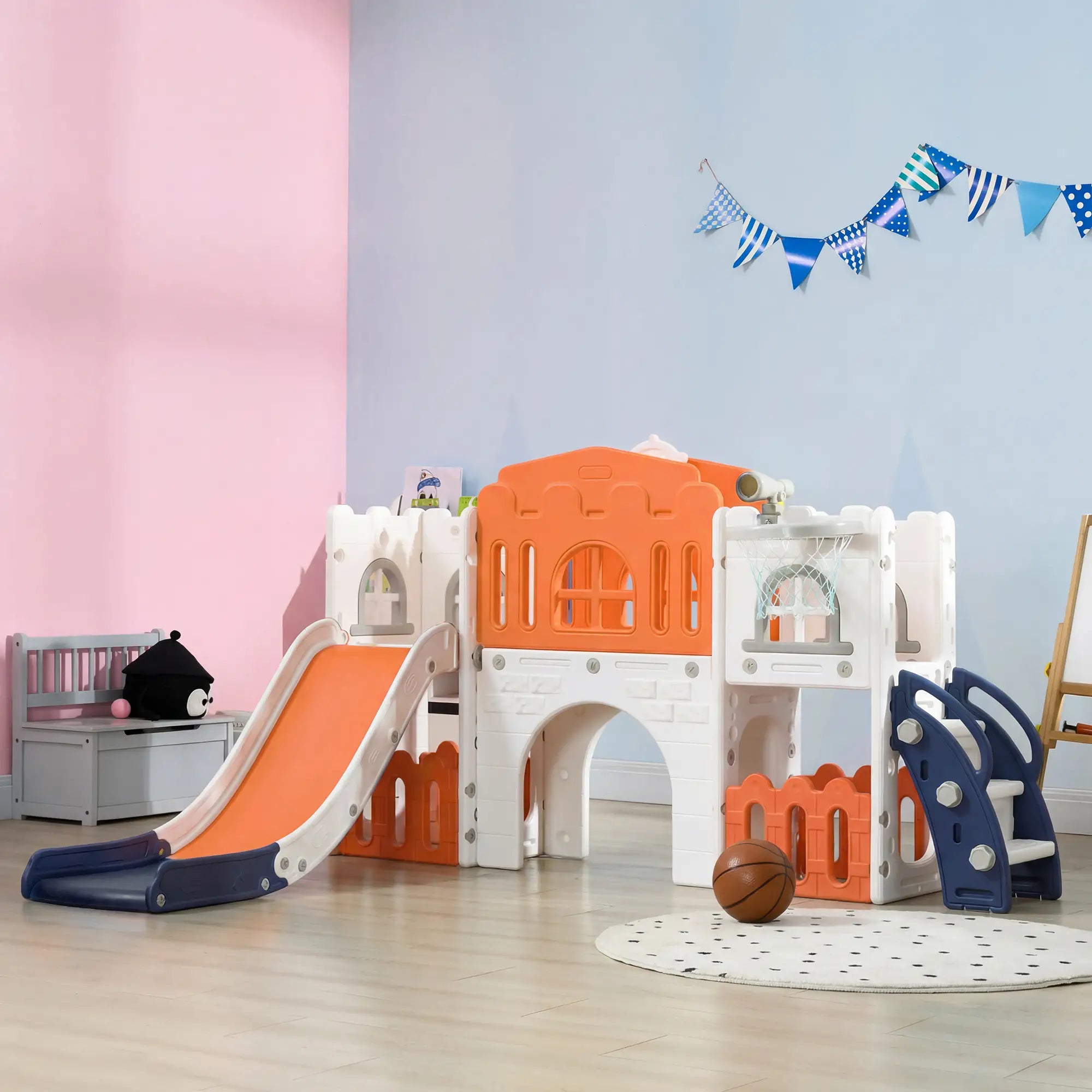 7 In 1 Toddler Slide, Basketball Hoop, Climber, Orange Gym Sets & Swings at Gallery Canada