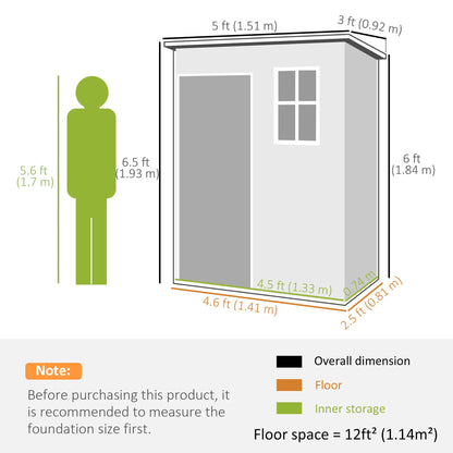 5 x 3FT Garden Shed, Outdoor Storage with Lockable Door, Window, Vent, Grey Sheds at Gallery Canada