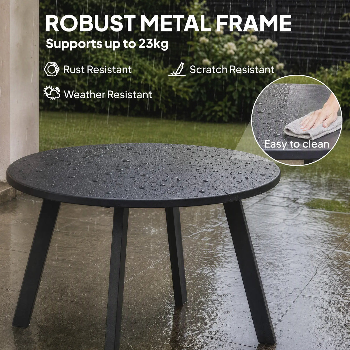 Table d'appoint extérieure ronde, cadre en métal, patins antidérapants, noir