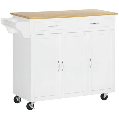 Kitchen Cart with Storage, Bamboo Countertop, Drawers, White Kitchen Islands & Kitchen Carts White at Gallery Canada
