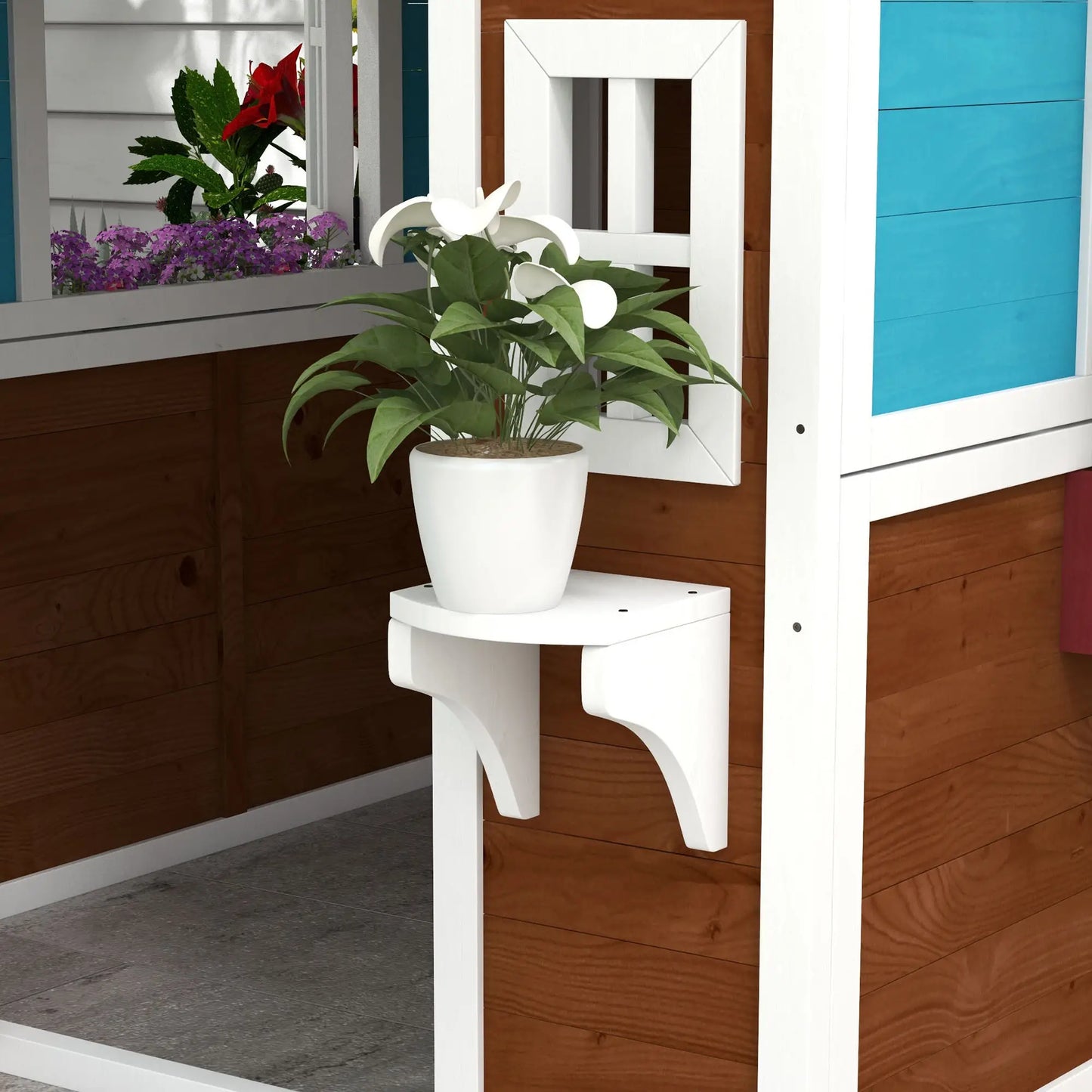 Wooden Playhouse for Kids Outdoor with Door, Windows, Planter Pots and Boxes for Toddlers 3-8 Years, Beige Play Houses at Gallery Canada
