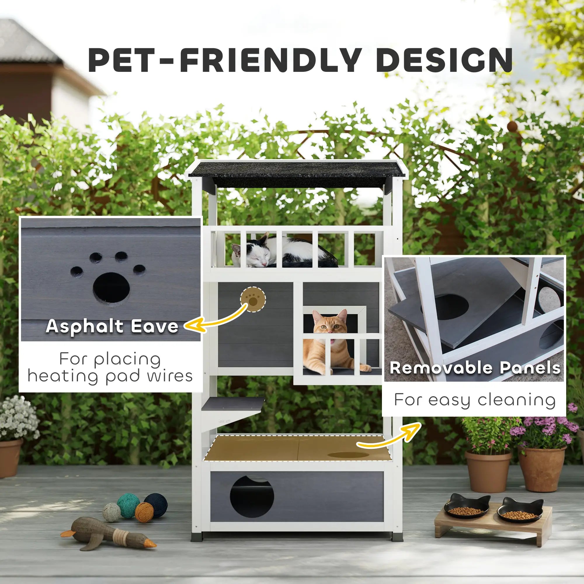 4-Floor Wood Outdoor Cat House, Condo, Fun Entrances, Perch, Grey Cat Houses at Gallery Canada