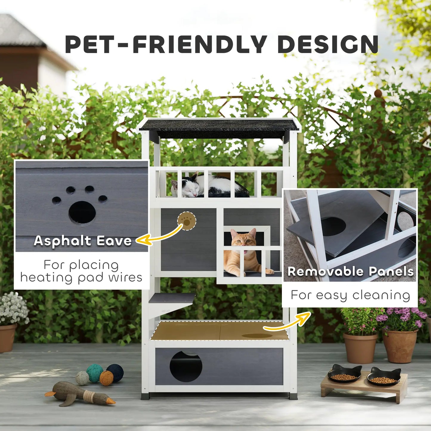 4-Floor Wood Outdoor Cat House, Condo, Fun Entrances, Perch, Grey Cat Houses at Gallery Canada