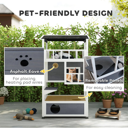 4-Floor Wood Outdoor Cat House, Condo, Fun Entrances, Perch, Grey Cat Houses at Gallery Canada