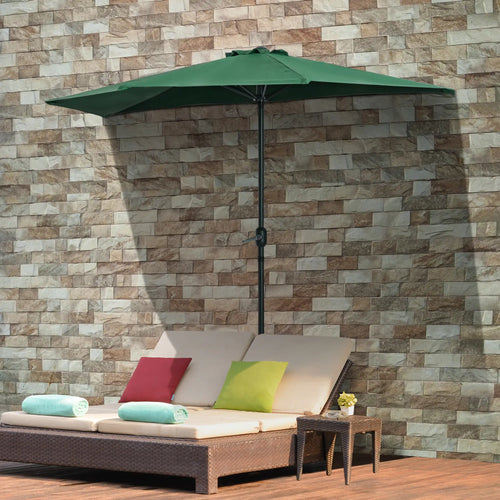 9.8ft Half Umbrella, Semi Round Patio Parasol, Crank Handle, Top Vent, Green