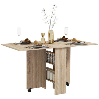 Extendable Dining Table, Collapsible w/ 2-Tier Shelves, Rolling Casters, Nature Wood Dining Tables at Gallery Canada