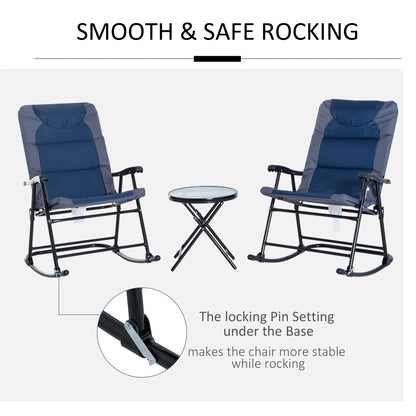 3pc Foldable Rocking Chair Set, Outdoor Bistro w/ Padded Seat, Blue Outdoor Rocking Chairs at Gallery Canada