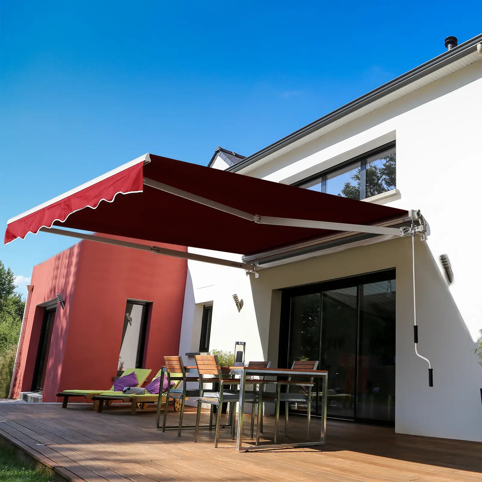 8'x7' Manual Retractable Patio Awning, Sun Shade, Wine Red Deck Awnings at Gallery Canada