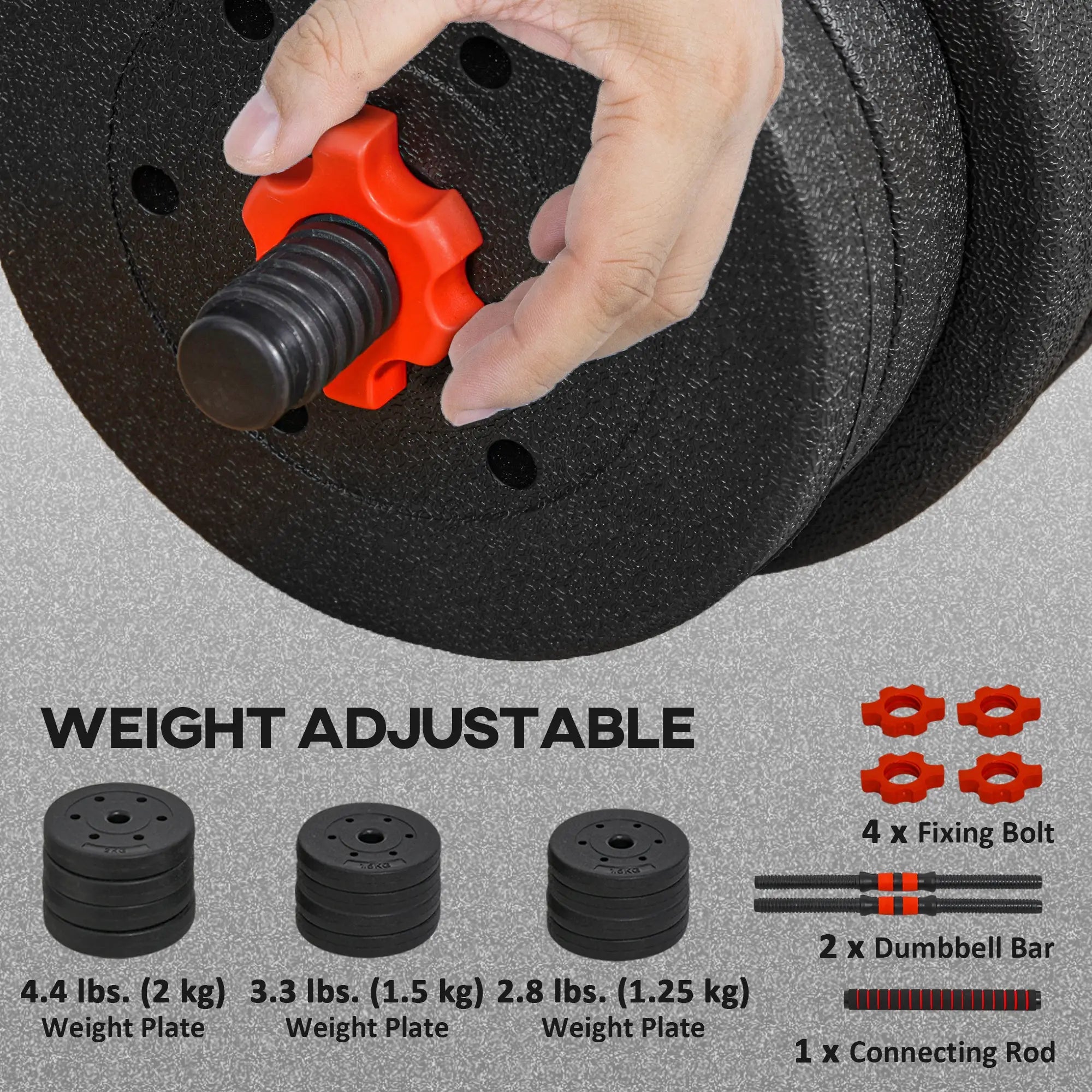 44lbs Adjustable Dumbbell Set, Hand Weights for Fitness, Black and Red Dumbbells & Barbells at Gallery Canada