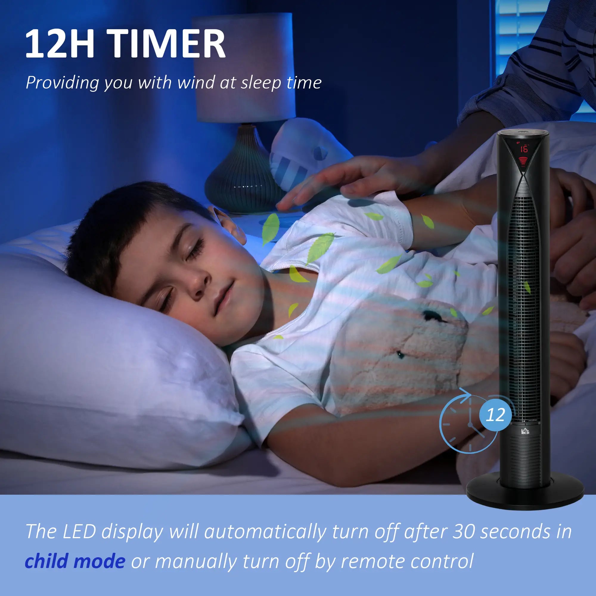 Freestanding Tower Fan, 3 Speed, 12h Timer, Oscillating, LED Panel, Remote, Black Tower Fans at Gallery Canada