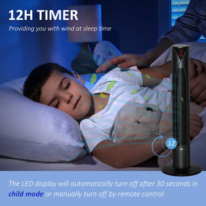 Freestanding Tower Fan, 3 Speed, 12h Timer, Oscillating, LED Panel, Remote, Black Tower Fans at Gallery Canada