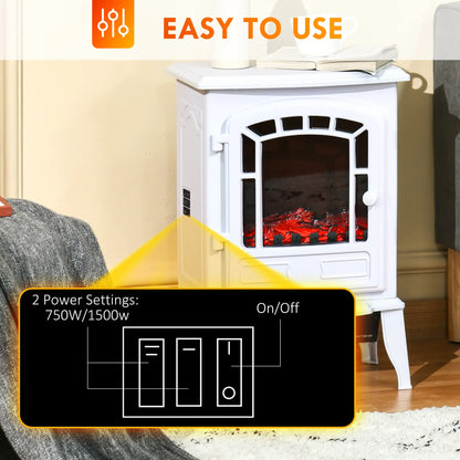 Electric Fireplace Heater, Freestanding Stove, Realistic Flame, Overheat Protection, 750W/1500W, White Electric Fireplaces at Gallery Canada