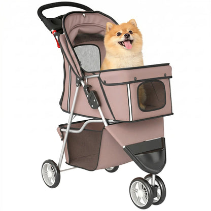 3 Wheels Foldable Dog Stroller, Storage Basket, Adjustable Canopy, Coffee Dog Bike Trailers & Strollers at Gallery Canada